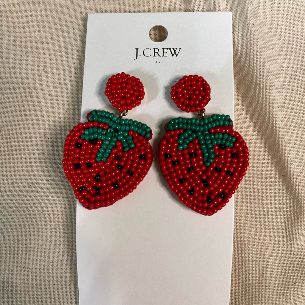 J Crew Strawberry Beaded Earrings Nwt Brand New